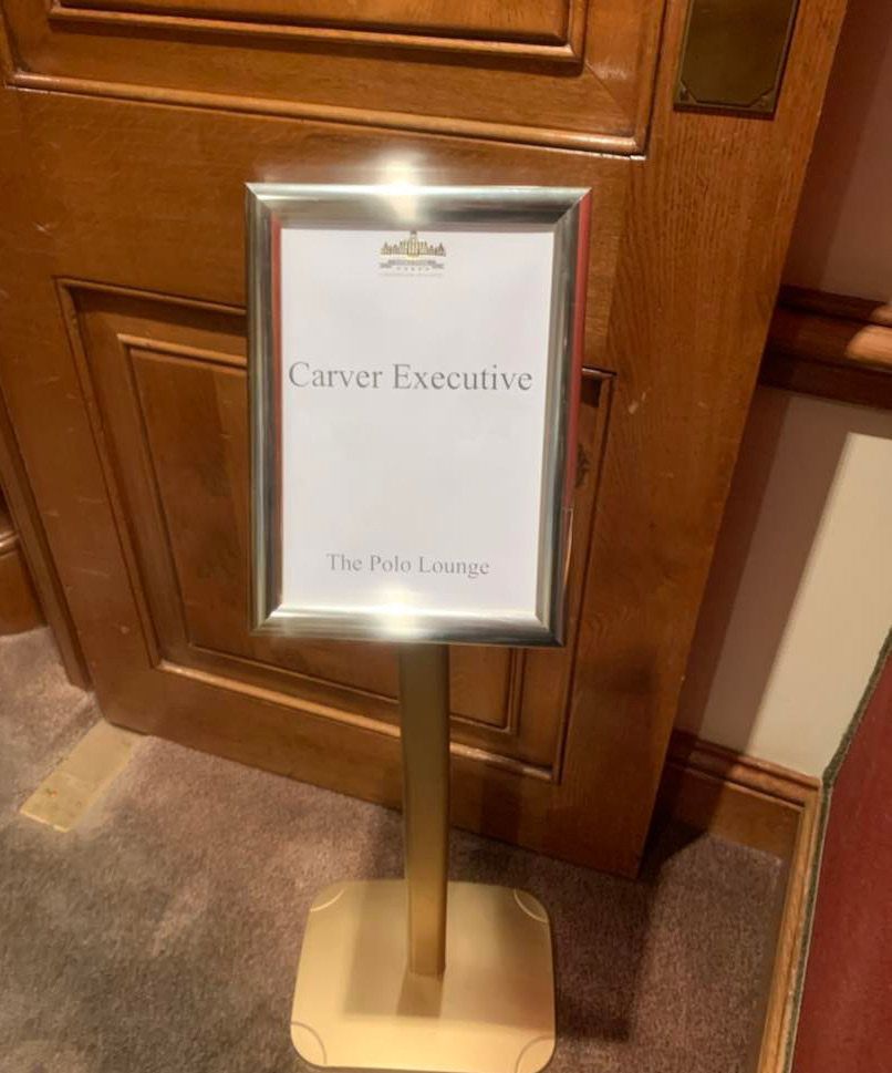 Carver Executive sign outside the Polo Lounge at Stoke Park